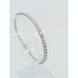 14K Solid White Gold Designer Round Cut Diamond Tennis Link Bracelet - 7.25" L